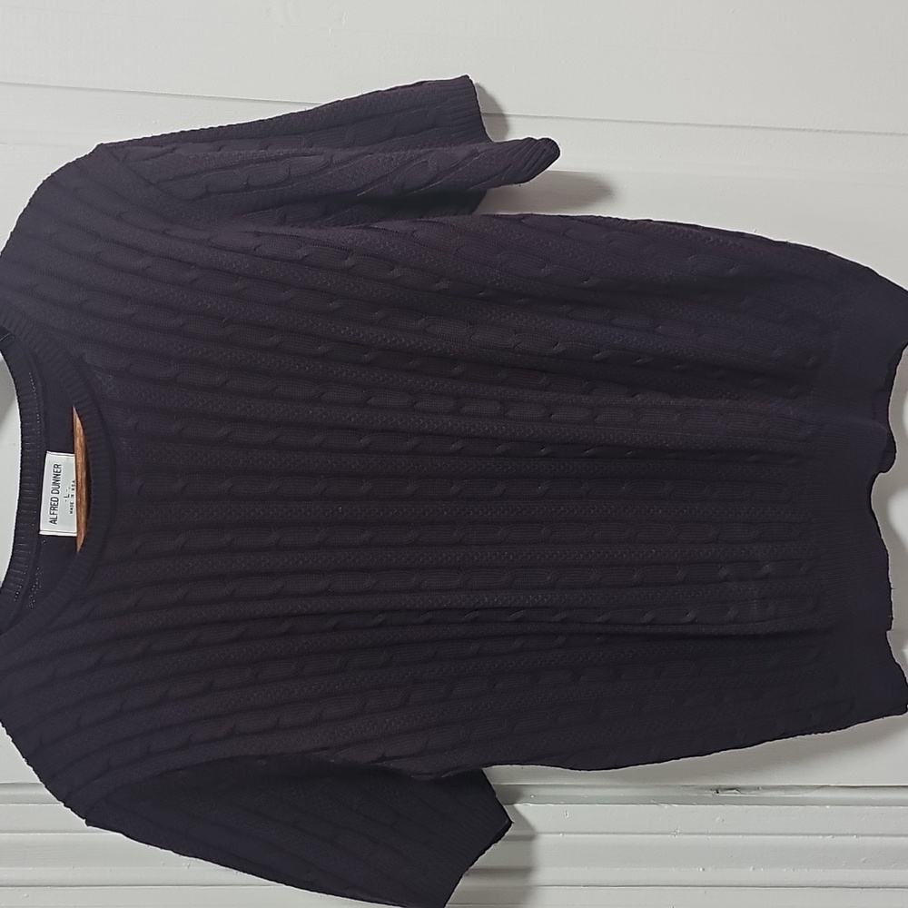 Alfred Dunner Eggplant Cable Knit Sweater